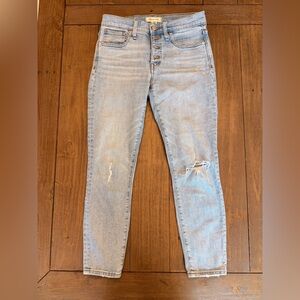 Madewell Jeans Womens 9” High-Rise Skinny Light Wash Distressed Blue Size 26